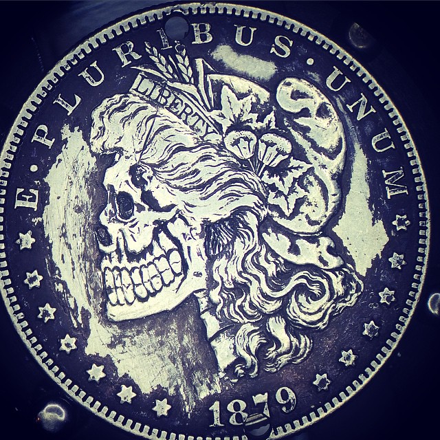 1879 Morgan Dollar 90% Silver headed for eBay. #skull #skullcoin #skullwork #seattleart #wsu #uw #custom #customwork #coin #coincollection #tattoo #tattooedannaked #ooak #earthporn #engraving #hobonickel