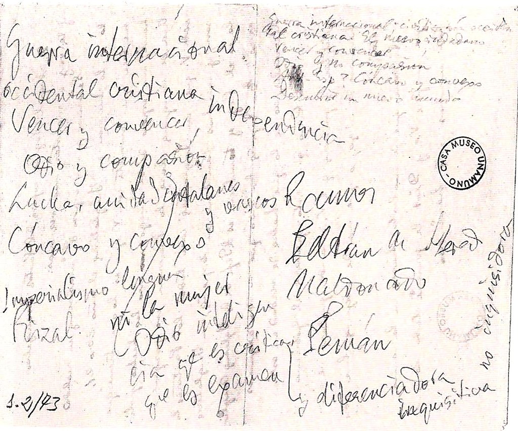 Unamuno. Manuscrit (Paraninf Universitat Salamanca. 12-10-1936)