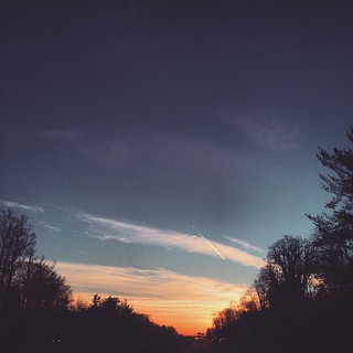 Sunset, 1/1/15 #sunset #sky #clouds #trees #road #orange #blue #black #fallschurch #photoaday #maybe