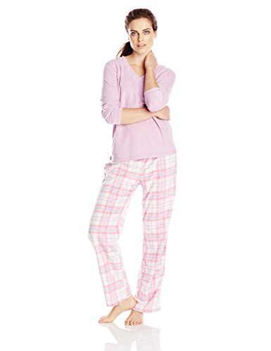 Dearfoams Women's Microfleece Pajama Set, Lupine, X-Large