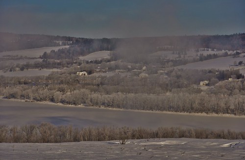 steam fog hoar frost rime ice saint john river cold frigid winter december fredericton new brunswick canada