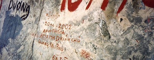 Graffiti on the wall of a cave on the way to the island of Cat Ba in Vietnam