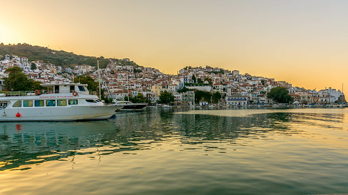 skopelos island sporades greece vacations water houses boat sunset summer