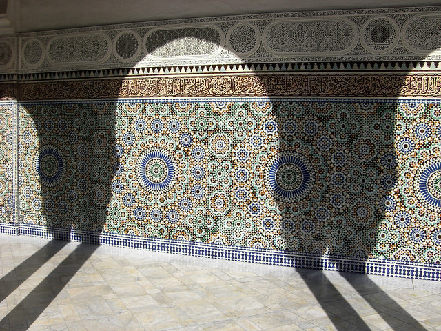 Shadows over mosaic wall (Grand Mosque of Paris)