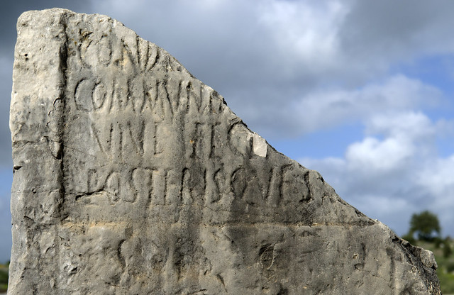 Fragmentary Latin inscription from a communal burial (detail 1)