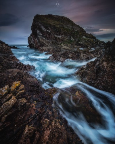 canon cliffs clouds coastline landscape leefilters longexposure morayshire portknockie rocks scotland seascape sunset water waves