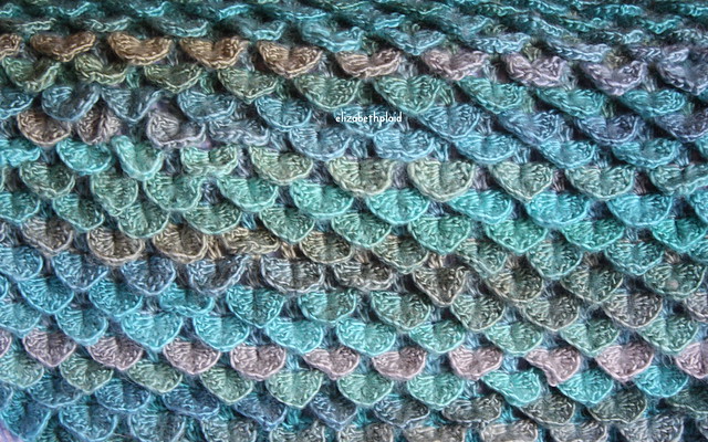 Crocheted crocodile stitch - mermaid hues