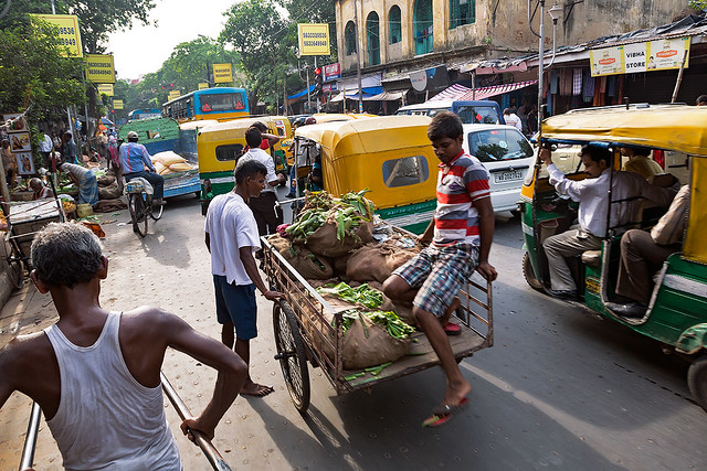 A Rickshaw puller in the streets of Kolkata, India.