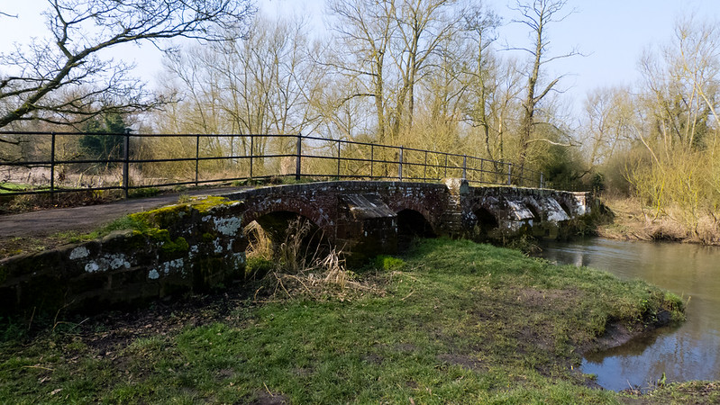 Packhorse bridge, lichen splattered