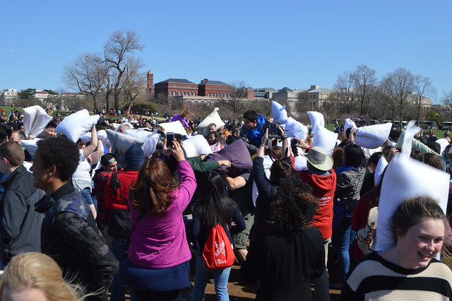 International Pillow Fight Day at the Washington Monument in Washington, D.C. USA
