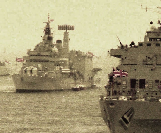 HMS Fearless (L10) HMS Tiger (C20) Silver Jubilee Spithead Fleet Review from HMS Hermes (R12) 1977