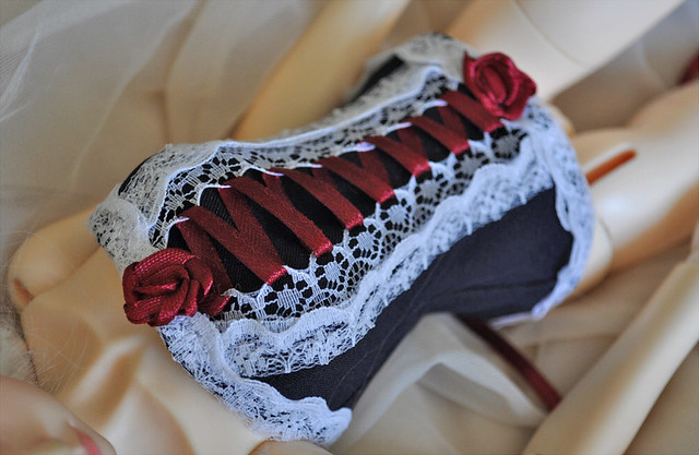 black red and white corset