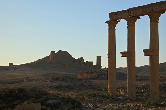 Funerary Towers Columns Sunset Ancient City Landscapes of Palmyra The UNESCO World Heritage Site Syria Middle East