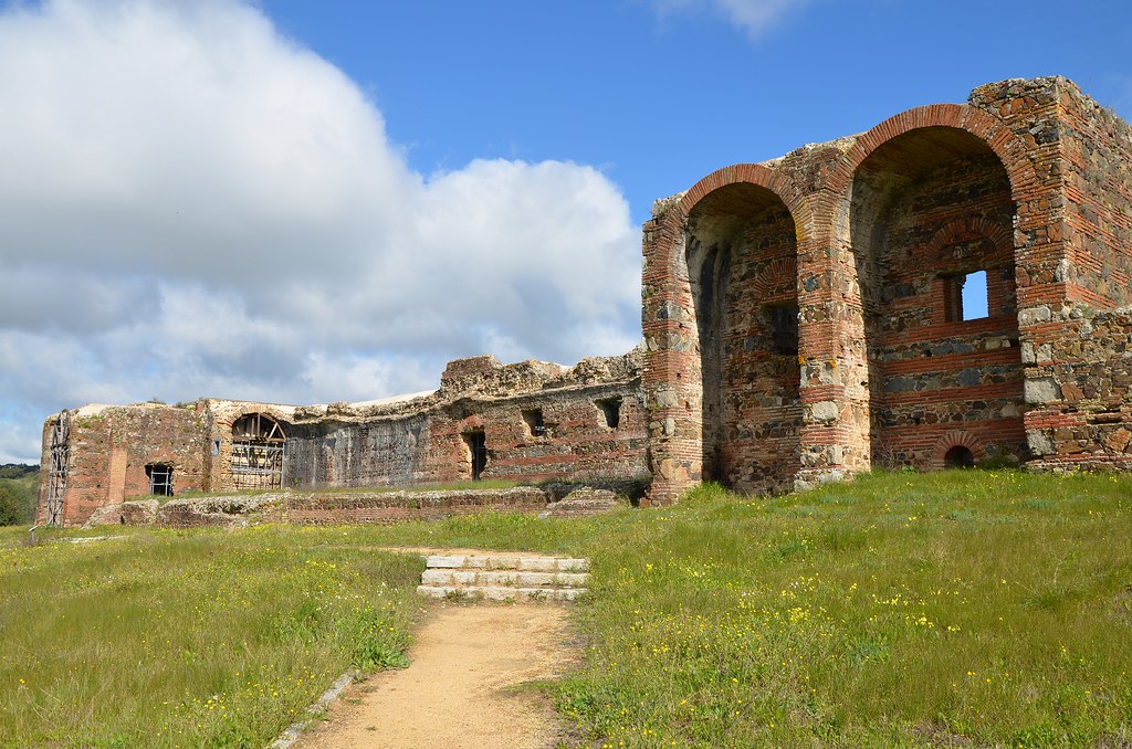 The Roman ruins of São Cucufate, with the principal elevation of the villa Áulica, Portugal