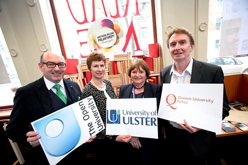 Launching the Giving Northern Ireland post graduate bursary.scheme are: (left to right) John D'Arcy, National Director of the Open.University; Alison Snookes, Development Services Manager, University.of Ulster; Janet Leckey, Giving Northern Ireland Board