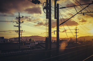 Sunset light from the bullet train...