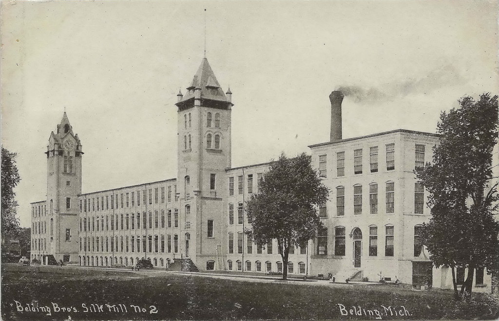 INDUSTRY TEXTILE Belding MI 1910 SILK TEXTILE Industry Belding Brothers Silk Mill Company founded 1890 had Company Boarding House too Cotton Thread products added in 1915