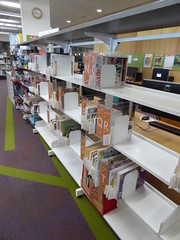 looking along the reserves shelf at Grafton Library