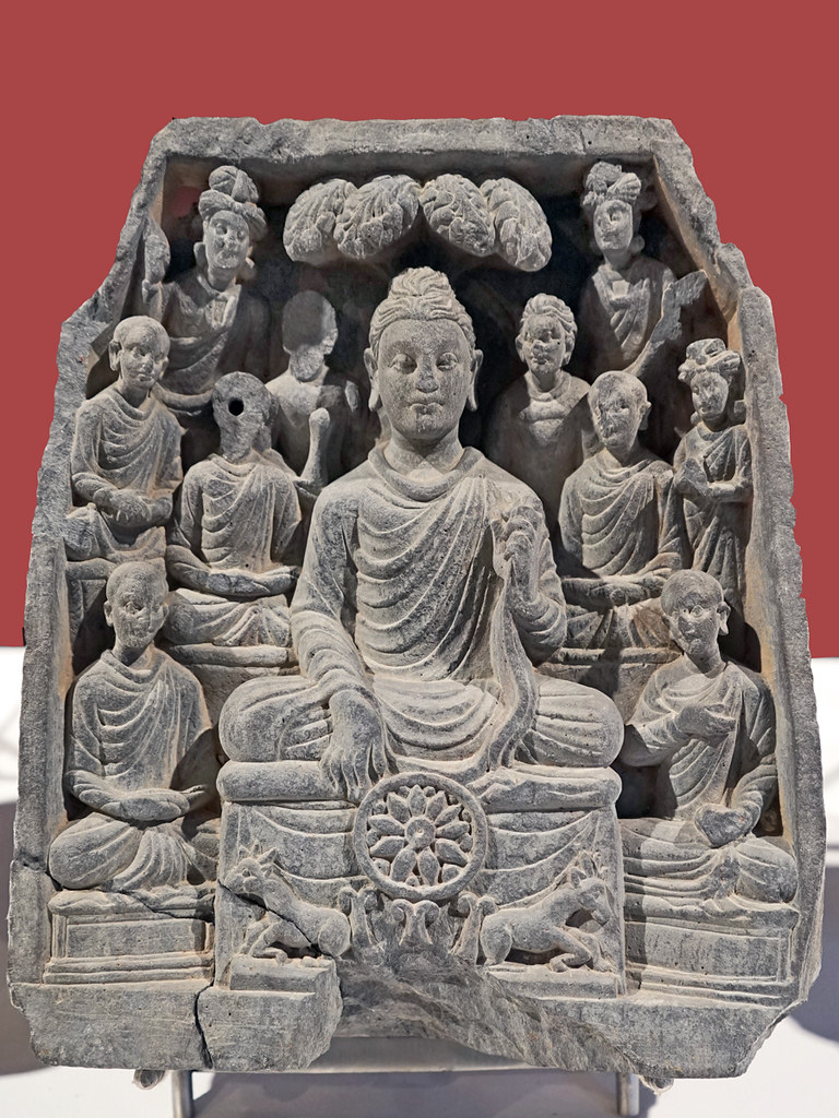 Le premier Sermon du Bouddha, art du Gandhara (Museum CSMVS, Mumbai, Inde)
