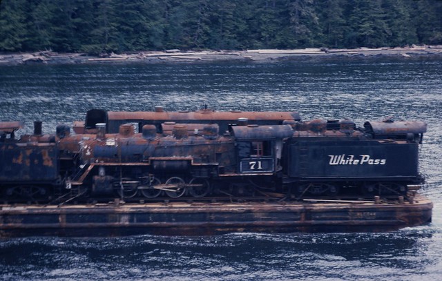 White Pass Locomotive 71 - on a BARGE! Color Slide 1977