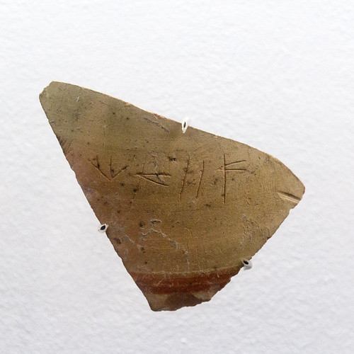 Phoenician graffito of Aheshmoun found at Mogador by diffendale, Ceramic sherd with Phoenician graffito: AHESHMOUN
Found on the island of Mogador (<a href="http://ww