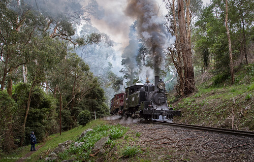 pbr autumn victoria dandenongranges smoke australia trains hills steam selby train doubleheader cold local walk overcast exhaust puffingbilly belgrave au doubleheaded double