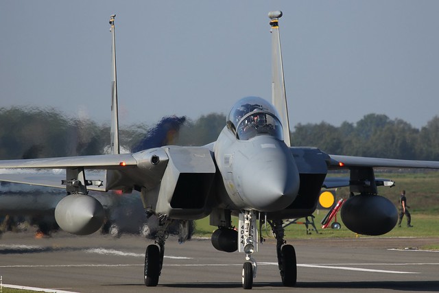 USAFE McDonnell Douglas F-15D Eagle 86-0182 / LN '182’ arriving at Kleine-Brogel, Belgian Air Force Days 2014