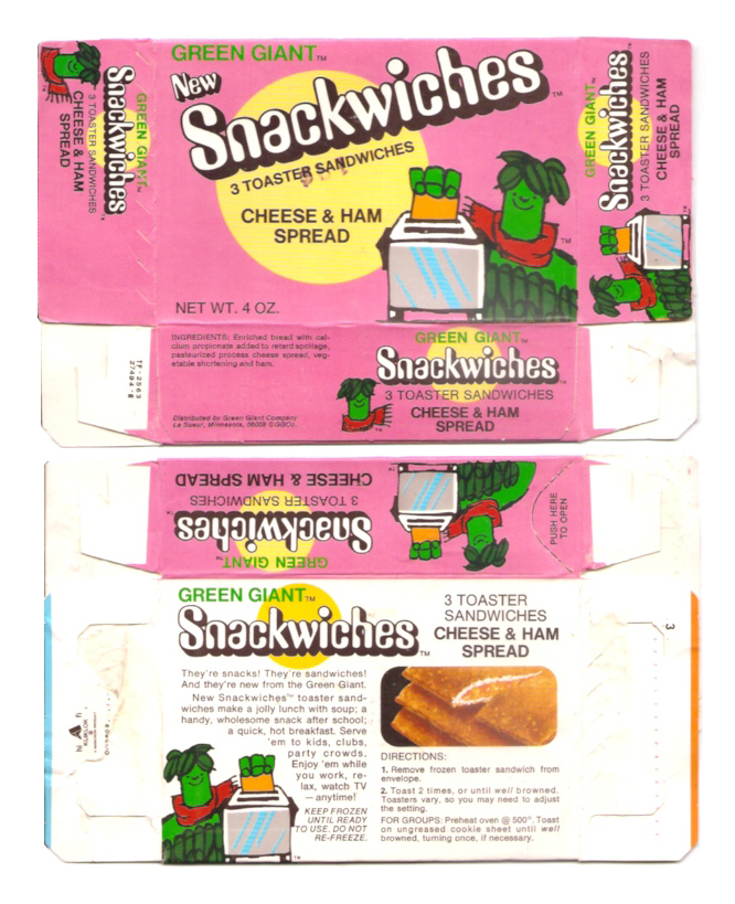 1971 Green Giant Snackwiches Toaster Sandwiches Cheese & Ham Spread box