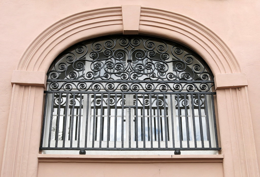Wrought-iron window guard, the Old Citadel Building, Marion Square, Charleston, SC