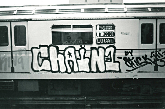 Graffiti covered subway car 1973