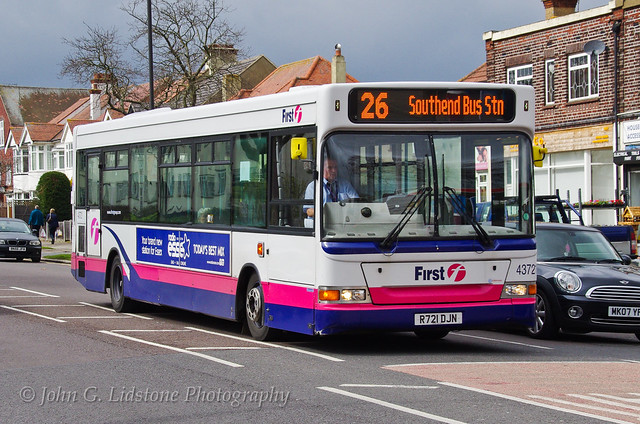 First Hadleigh Dennis Dart / Plaxton Pointer 43721, R721 DJN - the last remaining Canvey Clipper still at its original home depot and due for transfer away