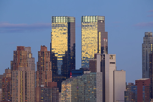 nyc newyorkcity sunset newyork reflection dusk highrise blueskies bluehour clearsky timewarnercenter residences strykapose reflectionoftime