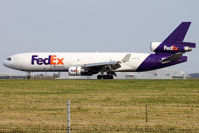 N580FE FedEx MD11 Stansted 08/04/2015
