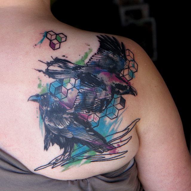 watercolor raven tattoo