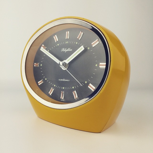 We can't get enough of these #Japanese #vintage #Rhythm #Alarm #clocks - this one in yellow particularly fetching! Read more about them at http://blog.retromojo.co.uk/2014/03/29/rhythm-alarm-clocks/ or to purchase email shop@retromojo.co.uk #retro #RetroM