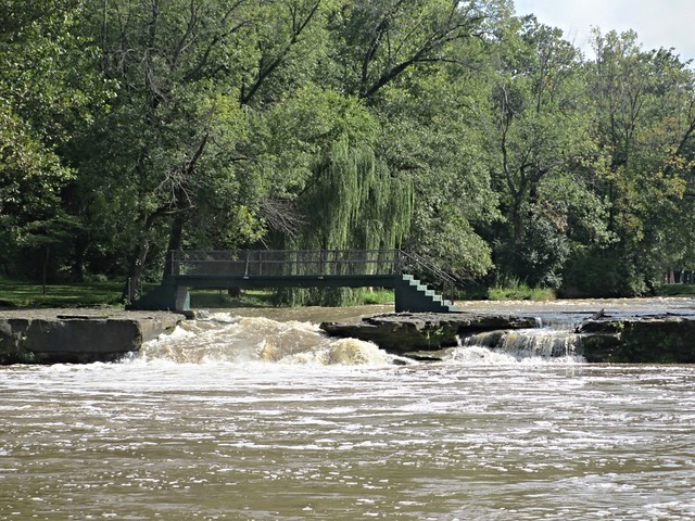 Upper falls and footbridge, Falls Park, Pendleton, Indiana