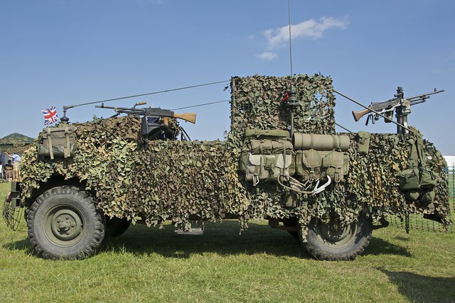 Camouflaged Land River Defender, Essex HMVA Military and Flying Machines Show