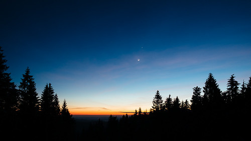 Moon and Venus by Alexander Kiel, Our earth Moon and the planet Venus taken after sunset in Harz the highest mountain range in Norther