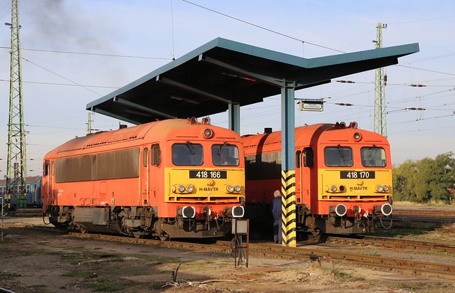 MAV Class M41's Nos.418166 and 418170 Stands on the fuel point at Debrecen Depot.  09-10-2013.