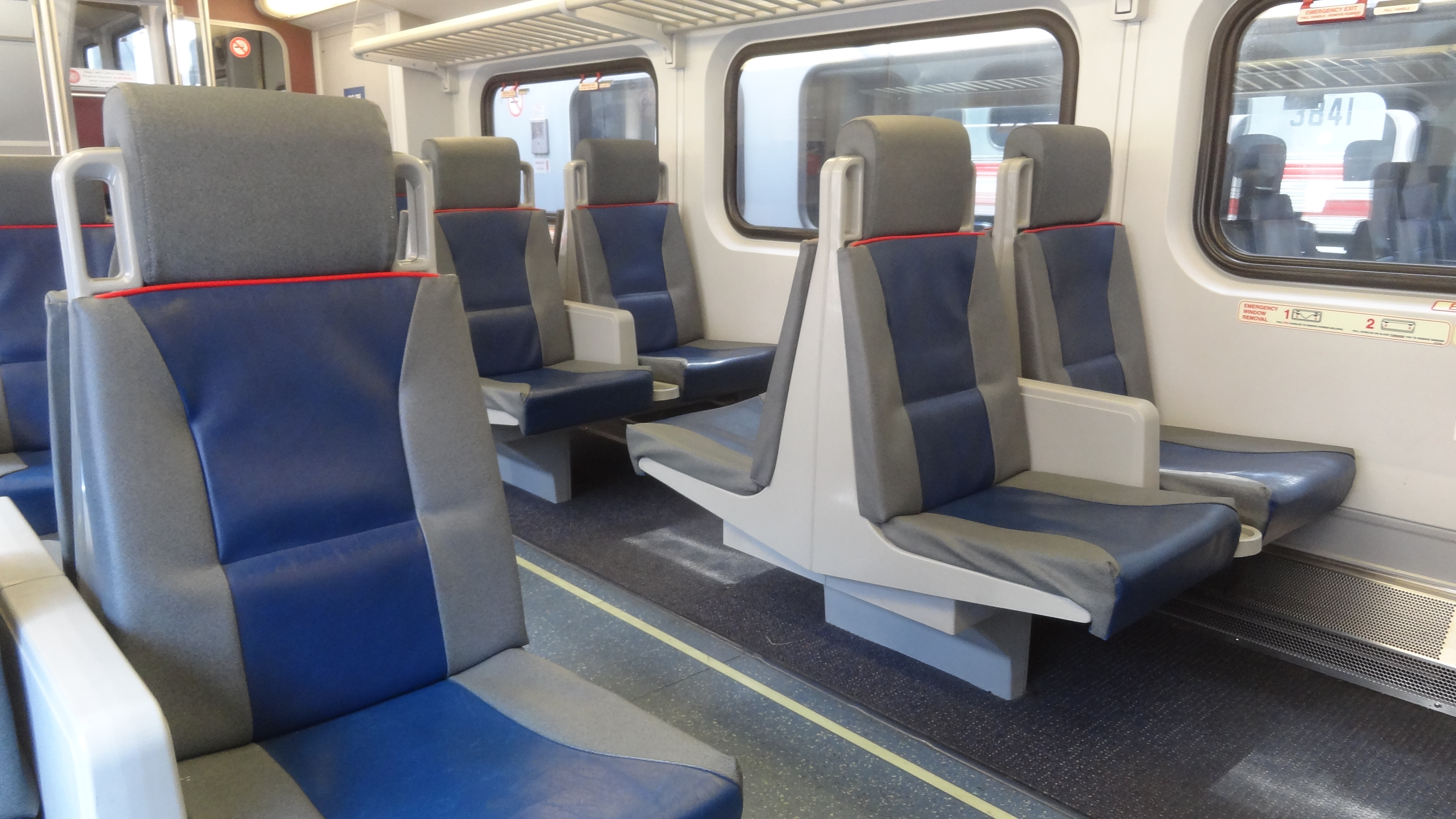 A view of the lower floor of a Bombardier Bilevel passenger car