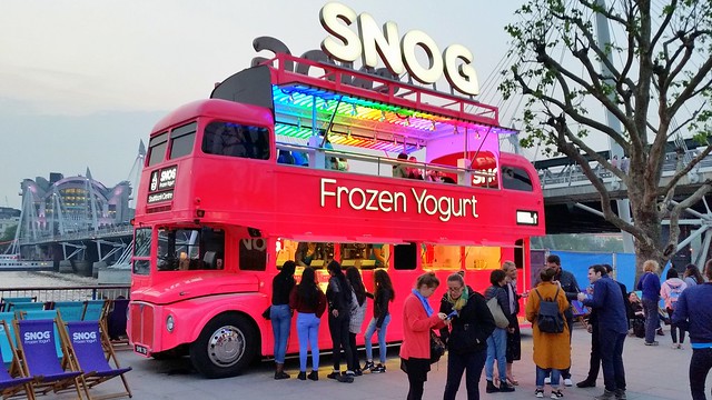 London Transport Routemaster double decker transformed into a yogurt shop in London