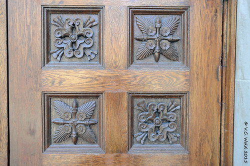 Details, carved oak doors, Oriental Institute