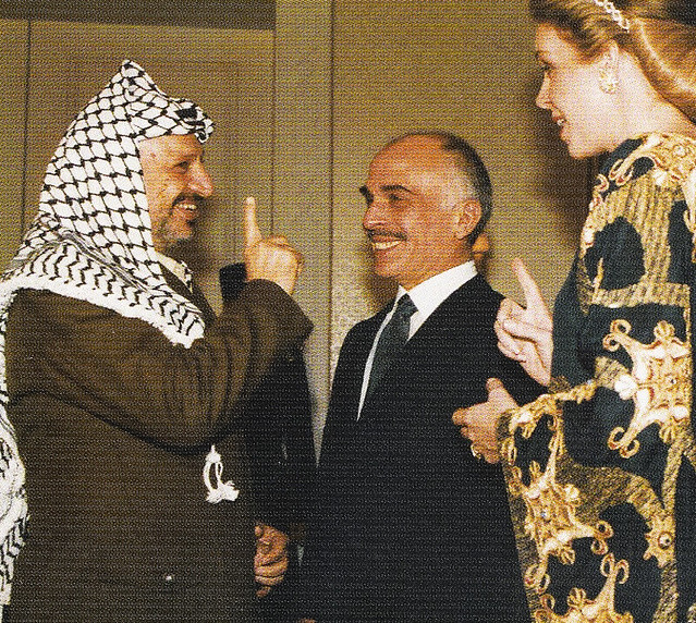 Yasser Arafat with King Hussain, 1985