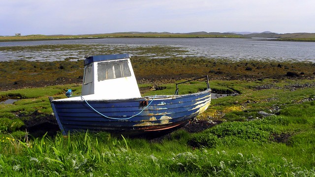 Beached blue boat at east Loch Roag