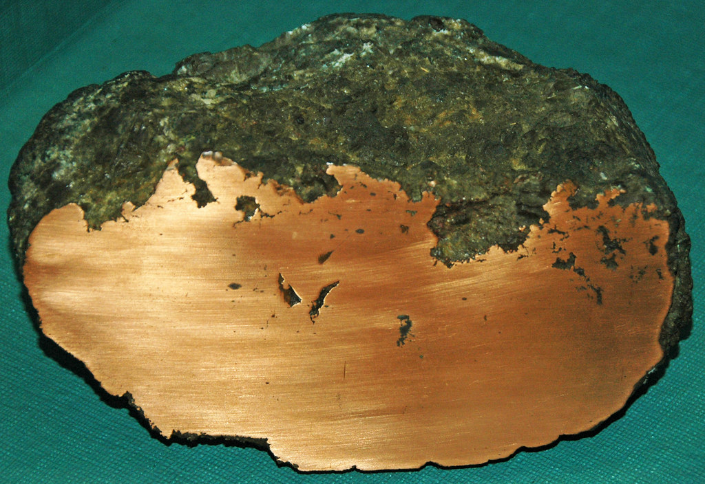 Large native copper amygdule (Mesoproterozoic, 1.05-1.06 Ga; Ahmeek Mine, Ahmeek, Upper Peninsula of Michigan, USA) 1