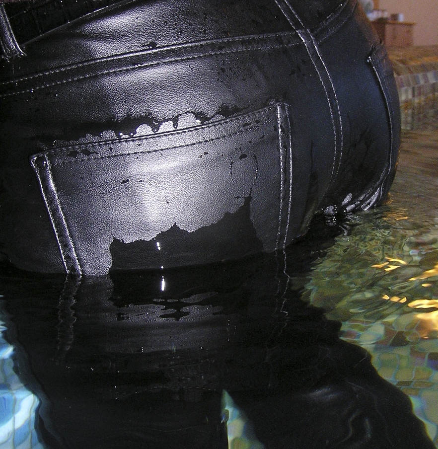 wet leather jeans