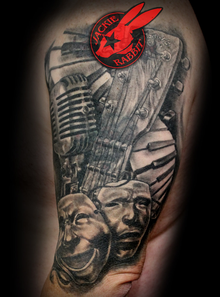 Piano Masks Microphone Guitar Sleeve Tattoo by Jackie Rabb… | Flickr