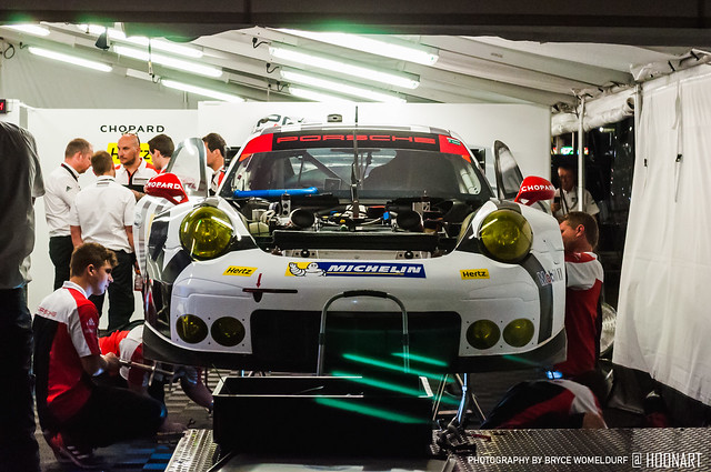 No. 912 Porsche North America Racing 911 RSR in the paddock the night before the 12 Hours of Sebring