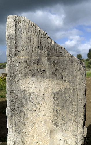 Fragmentary Latin inscription from a communal burial by diffendale, Found at Volubilis reused near an irrigation channel outside the southeastern walls in 1951.
Limesto