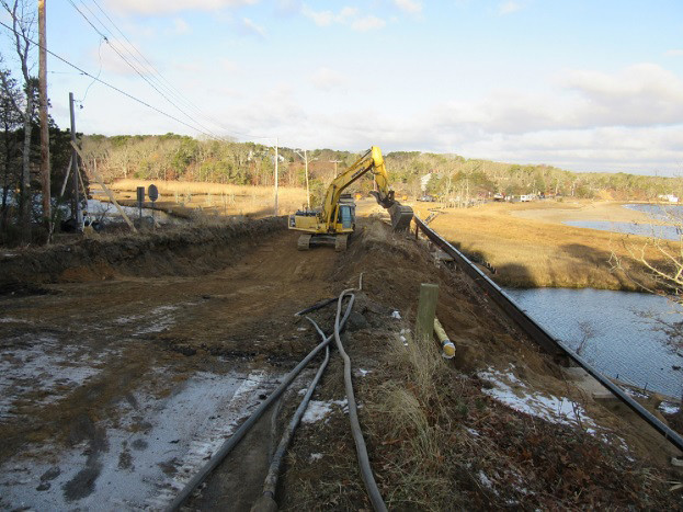 Muddy Creek wetland restoration project site removal of the MA Rte. 28 road surface and roadbed.